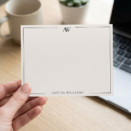 Modern zwart en ivoor minimalistisch elegant monog notitiekaartje