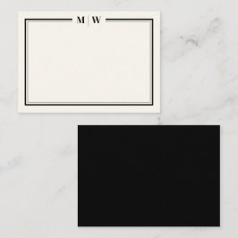 Modern zwart en ivoor minimalistisch monogram notitiekaartje