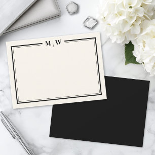 Modern zwart en ivoor minimalistisch monogram notitiekaartje