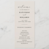 Modern zwart en ivoor minimalistische bruiloft programmakaart (Voorkant)