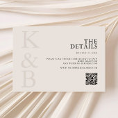 Modern zwart en ivoor monogram minimalistische bru informatiekaartje