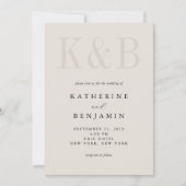 Modern zwart en ivoor monogram minimalistische bru kaart (Voorkant)