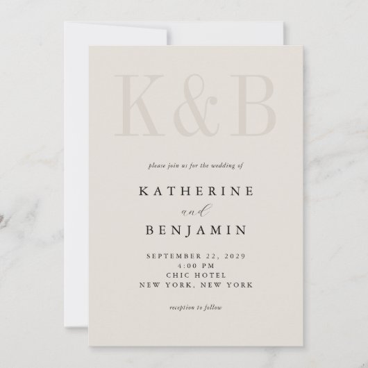 Modern zwart en ivoor monogram minimalistische bru kaart (Voorkant)