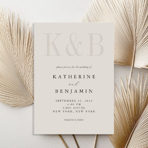 Modern zwart en ivoor monogram minimalistische bru kaart