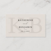 Modern zwart en ivoor monogram minimalistische bru plaatskaartje (Voorkant)