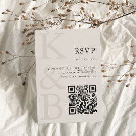 Modern zwart en ivoor monogram minimalistische bru RSVP kaartje
