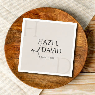 Modern Zwart en Ivoorkleurig Monogram Minimalistis Servet