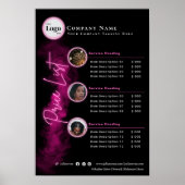Modern zwart en neon roze script foto prijslijst poster (Voorkant)