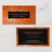 Modern zwart en Oranje Glitter & Sparkles Visitekaartje (Voorkant / Achterkant)
