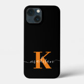 Modern zwart en oranje monogram Case-Mate iPhone case (Achterkant)