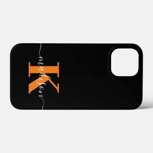 Modern zwart en oranje monogram Case-Mate iPhone case (Achterkant (horizontaal))