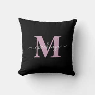 Modern zwart en Paarse Elegant Monogram Naam Kussen