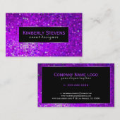 Modern zwart en Paarse glitter & sparkles Visitekaartje (Voorkant / Achterkant)