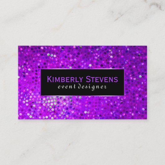 Modern zwart en Paarse glitter & sparkles Visitekaartje (Voorkant)