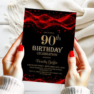 Modern zwart en rood 90ste verjaardagsfeest kaart