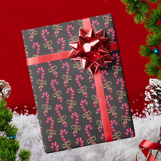 Modern Zwart en Rood Klassiek Candy Cane Patroon Cadeaupapier