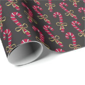 Modern Zwart en Rood Klassiek Candy Cane Patroon Cadeaupapier (Rol Hoek)