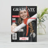 Modern zwart en rood magazine foto afstuderen kaart (Staand voorkant)