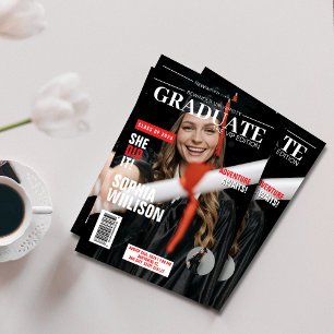 Modern zwart en rood magazine foto afstuderen kaart