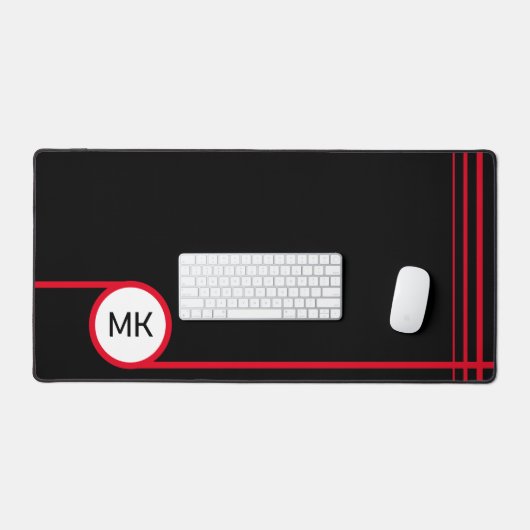 Modern zwart en rood monogram bureaumat (Keyboard & Muis)