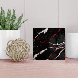 Modern zwart en rood nep-marmerpatroon tegeltje