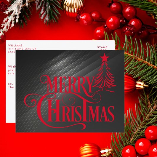 Modern Zwart en Rood Prettig Kerstfeest Traditione Feestdagenkaart