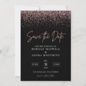Modern Zwart en Roos Goud Glitter Bruiloft Save The Date (Voorkant)