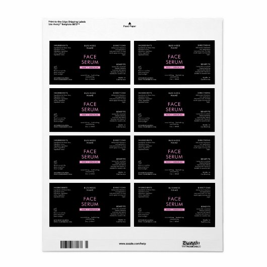 Modern zwart en roze 2 OZ druppelaar flesetiket Etiket (Full Sheet)