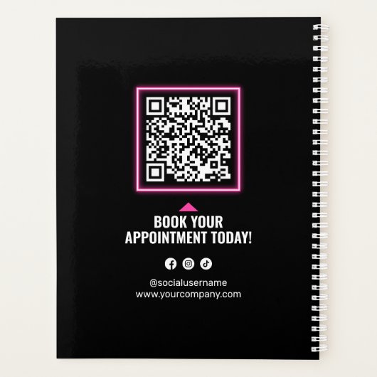 Modern zwart en roze kapsalon Afspraakboek Planner (Achterkant)