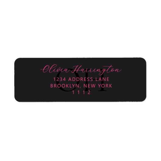 Modern Zwart en Roze Script Classic Adres Etiket (Voorkant)