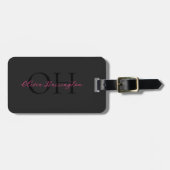 Modern Zwart en Roze Script Classic Monogram Bagagelabel (Voorkant horizontaal)