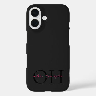 Modern Zwart en Roze Script Classic Monogram iPhone 16 Hoesje