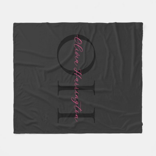 Modern Zwart en Roze Script Classic Monogram Fleece Deken (Voorkant (Horizontaal))