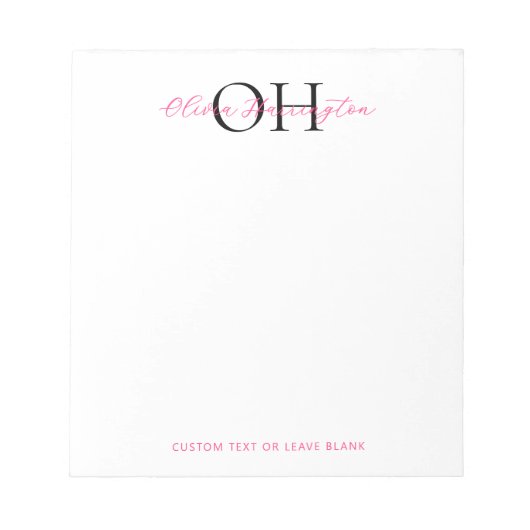 Modern Zwart en Roze Script Classic Monogram Notitieblok (Voorkant)