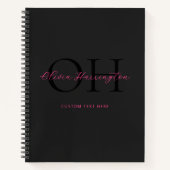 Modern Zwart en Roze Script Classic Monogram Notitieboek (Voorkant)