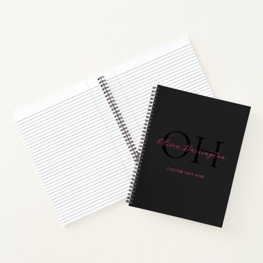 Modern Zwart en Roze Script Classic Monogram Notitieboek (Binnen)