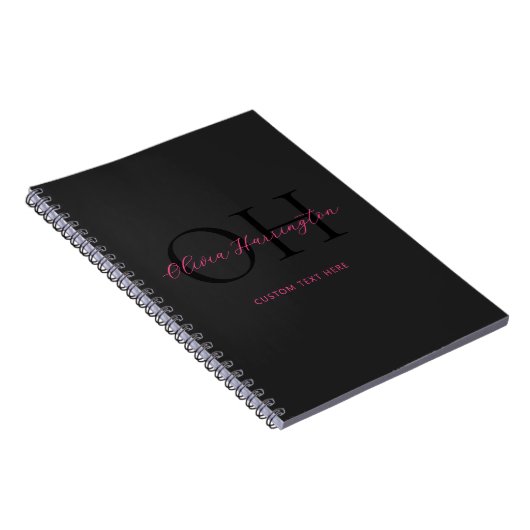 Modern Zwart en Roze Script Classic Monogram Notitieboek (Rechterzijde)