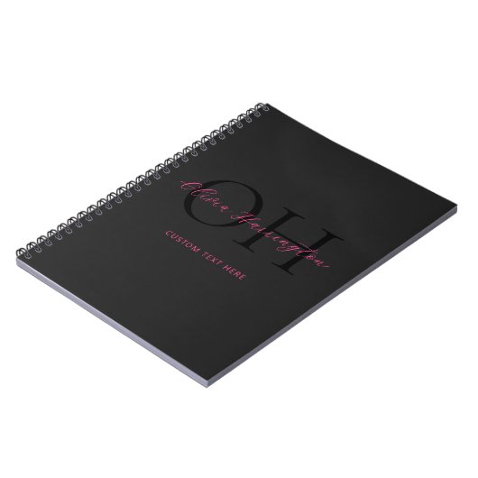 Modern Zwart en Roze Script Classic Monogram Notitieboek (Linkerzijde)
