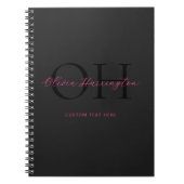 Modern Zwart en Roze Script Classic Monogram Notitieboek (Voorkant)