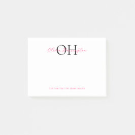 Modern Zwart en Roze Script Classic Monogram Post-it® Notes