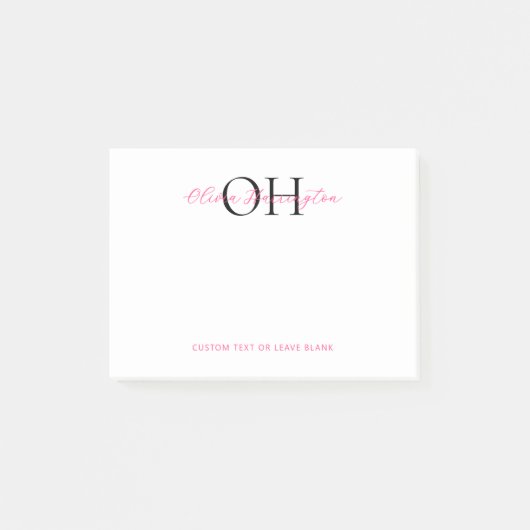 Modern Zwart en Roze Script Classic Monogram Post-it® Notes (Voorkant)