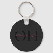 Modern Zwart en Roze Script Classic Monogram Sleutelhanger (Voorkant)