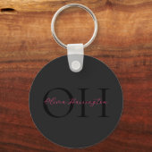 Modern Zwart en Roze Script Classic Monogram Sleutelhanger (Voorkant)