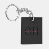 Modern Zwart en Roze Script Classic Monogram Sleutelhanger (Voorkant Links)