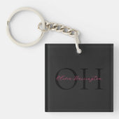Modern Zwart en Roze Script Classic Monogram Sleutelhanger (Voorkant)