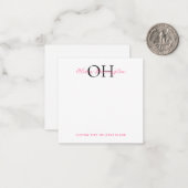 Modern zwart en roze script Classic Square Notitiekaartje (Voorkant / Achterkant in situ)