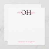 Modern zwart en roze script Classic Square Notitiekaartje (Voorkant / Achterkant)