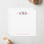 Modern zwart en roze script Classic Square Notitiekaartje (Voorkant / Achterkant in situ)