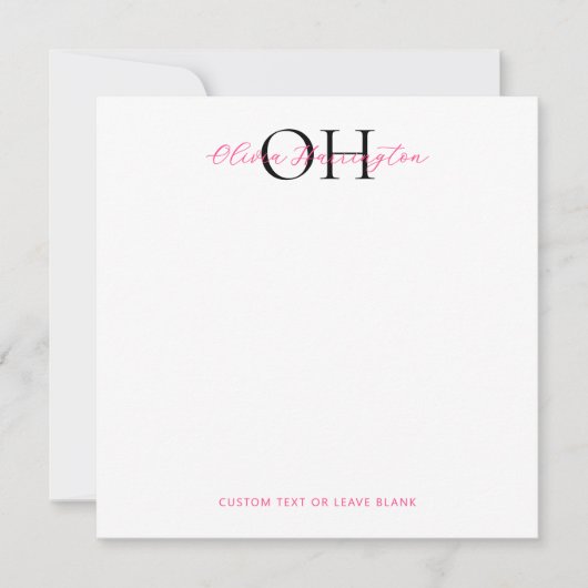 Modern zwart en roze script Classic Square Notitiekaartje (Voorkant)