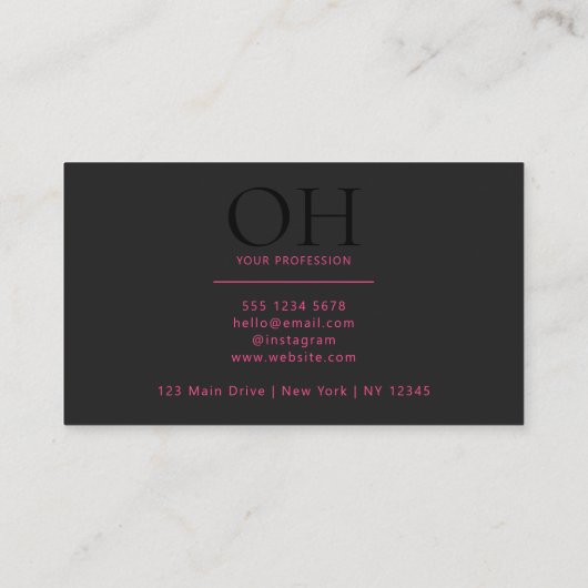 Modern Zwart en Roze Script Classic Visitekaartje (Achterkant)